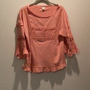 Tiny brand Coral Ruffled Crochet Sleeved Blouse